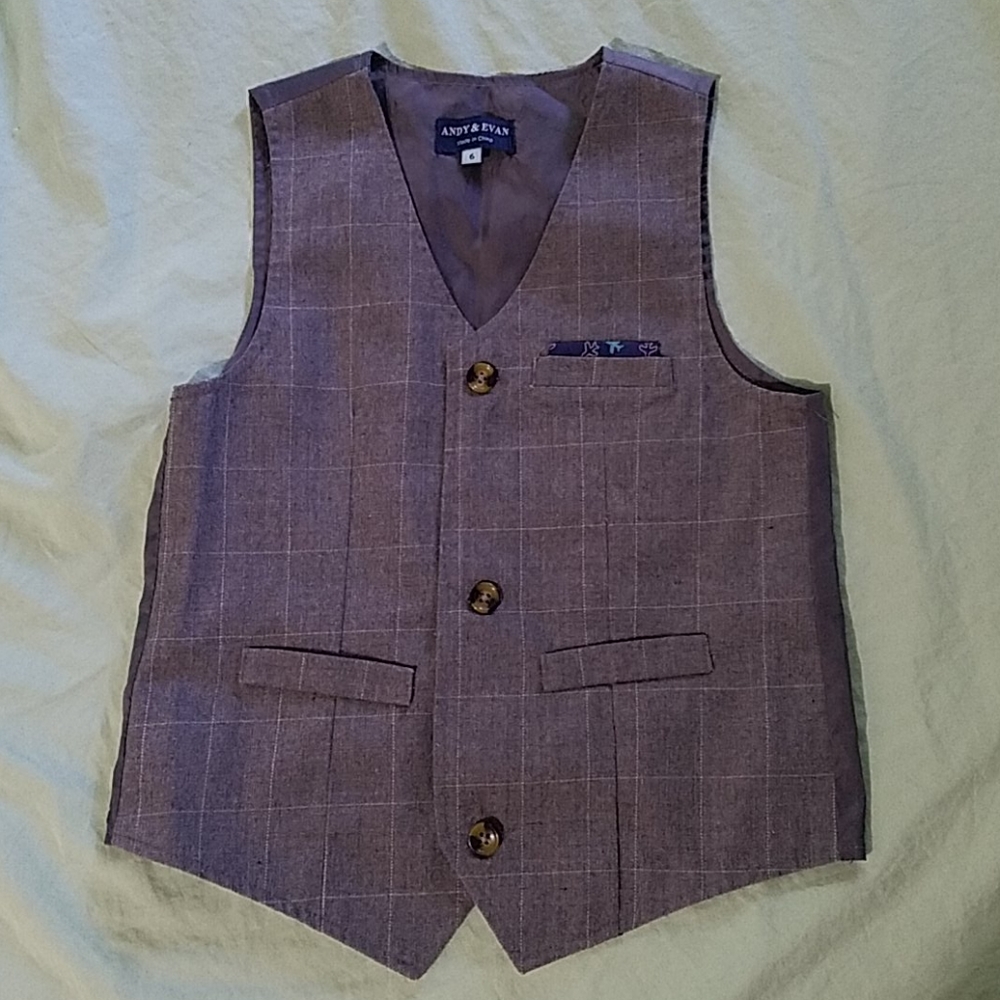 Andy & Evan Boys Vest Dress Button Suit Plaid